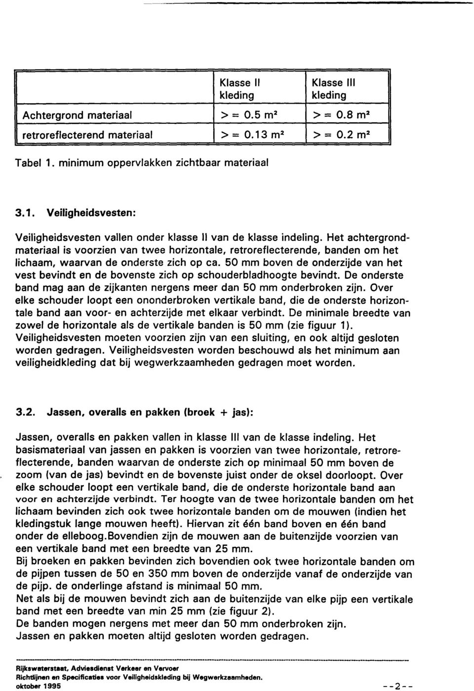 50 mm boven de onderzijde van het vest bevindt en de bovenste zich op schouderbladhoogte bevindt. De onderste band mag aan de zijkanten nergens meer dan 50 mm onderbroken zijn.