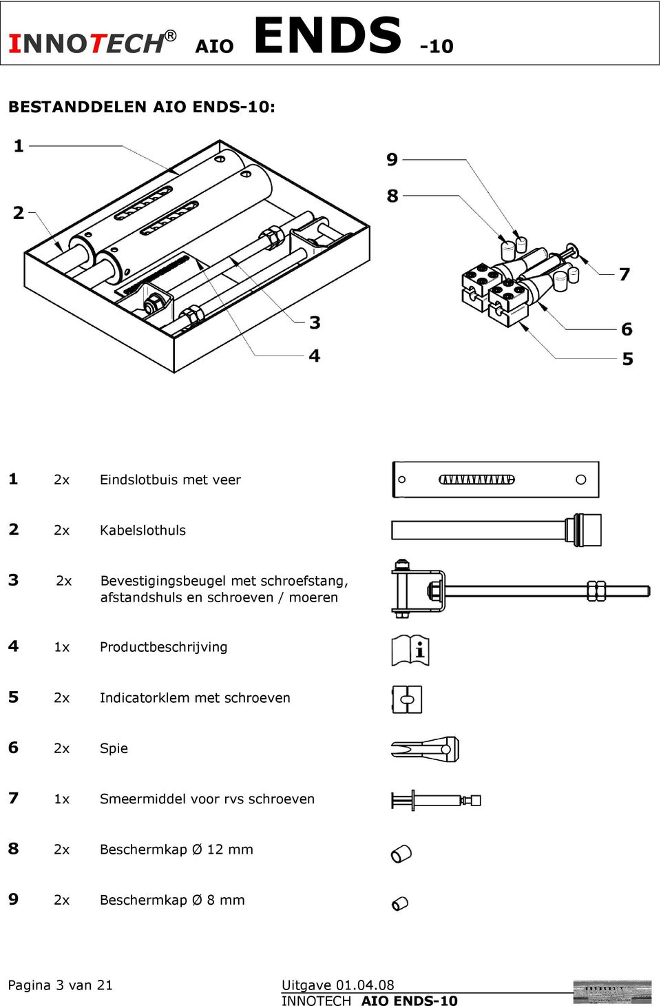 Productbeschrijving 5 2x Indicatorklem met schroeven 6 2x Spie 7 1x Smeermiddel