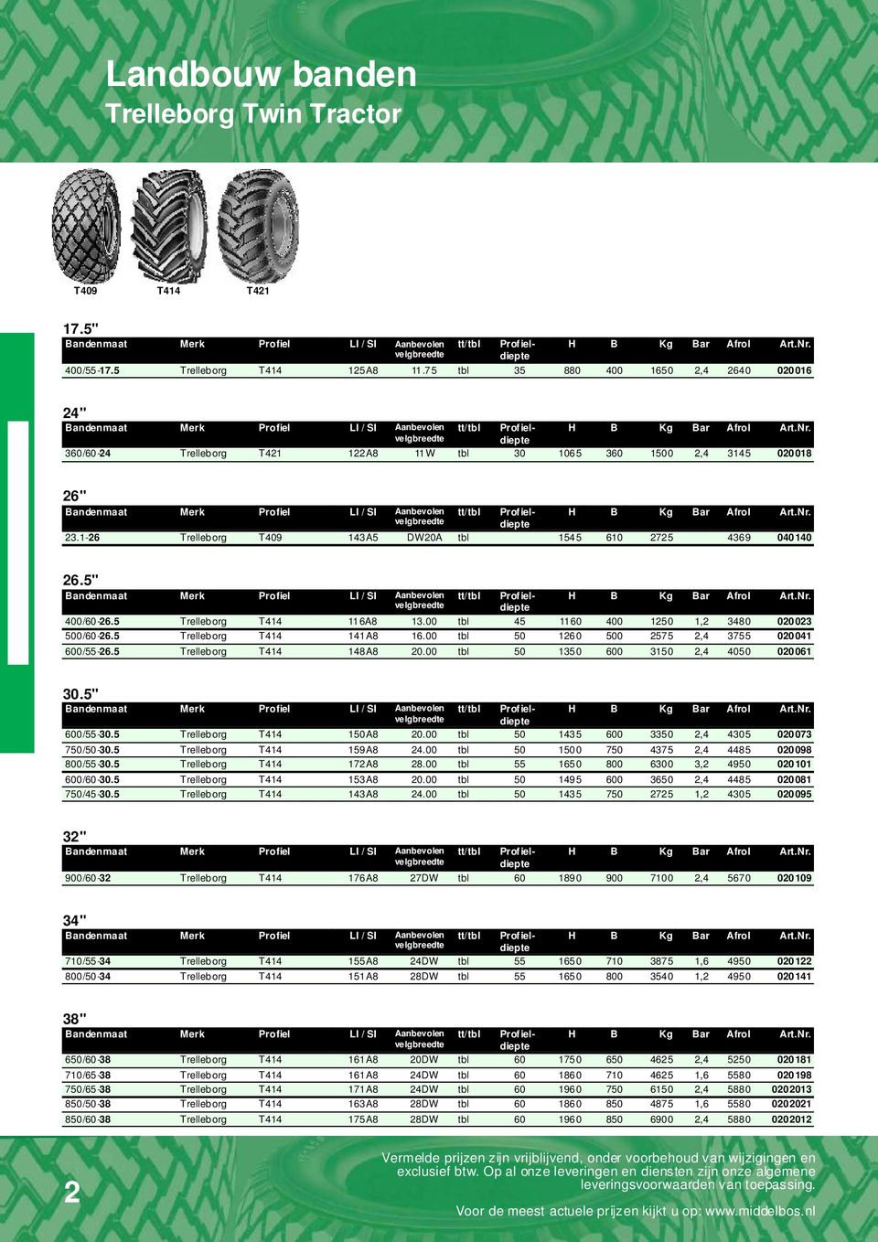 5" 750/50-30.5 Trelleborg T414 159A8 24.00 tbl 50 1500 750 4375 2,4 4485 020098 800/55-30.5 Trelleborg T414 172A8 28.00 tbl 55 1650 800 6300 3,2 4950 020101 600/60-30.5 Trelleborg T414 153A8 20.