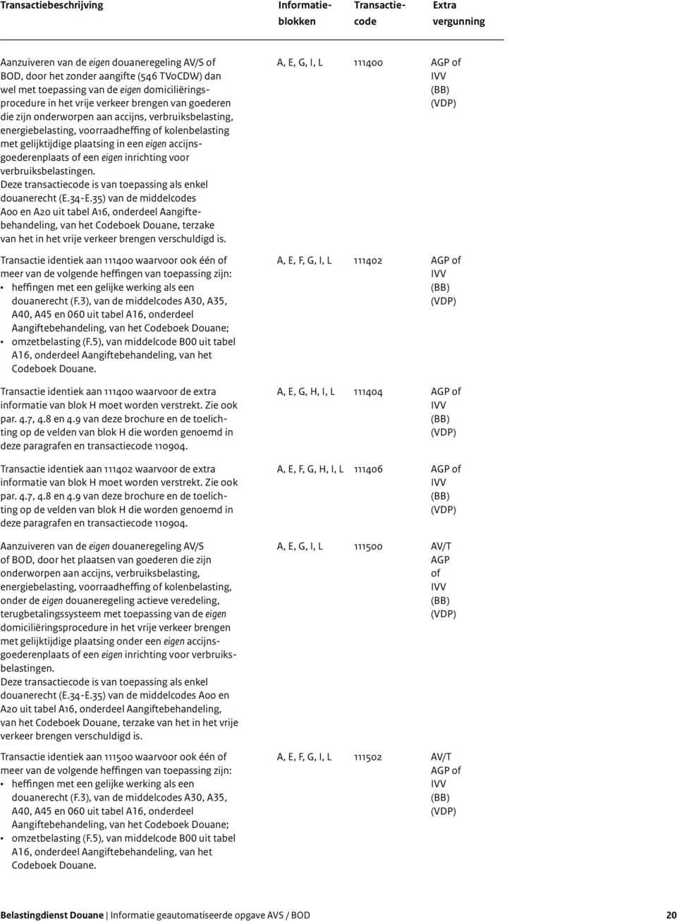 plaatsing in een eigen accijnsgoederenplaats of een eigen inrichting voor verbruiksbelastingen. Deze transactiecode is van toepassing als enkel douanerecht (E.34-E.