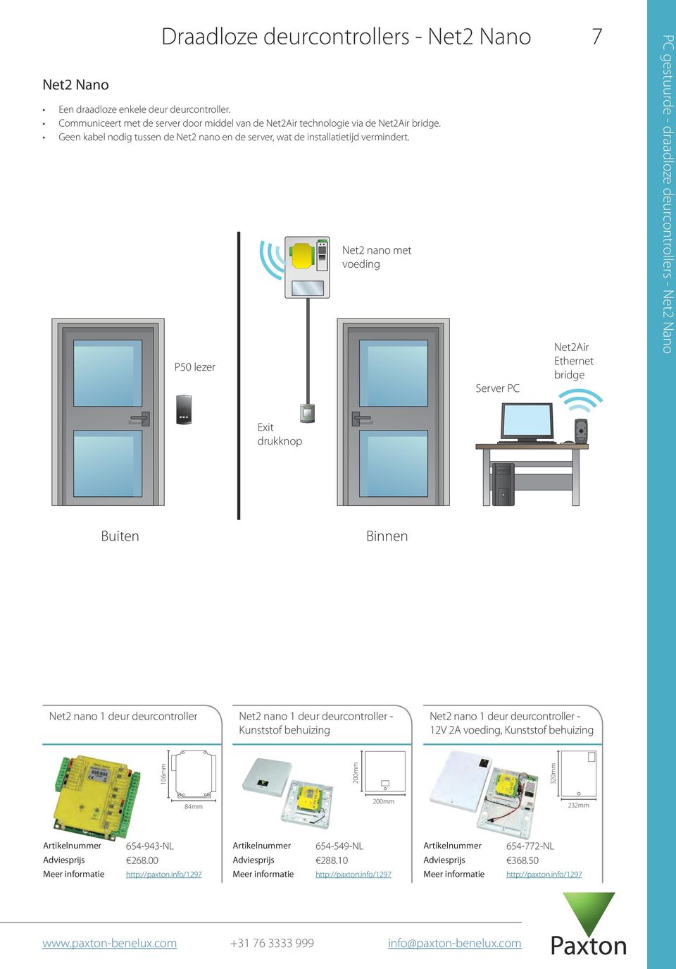 P50 lezer Net2 nano met voeding Server PC Net2Air Ethernet bridge 7 PC gestuurde - draadloze deurcontrollers - Net2 Nano Exit drukknop Buiten Binnen Net2 nano 1 deur deurcontroller