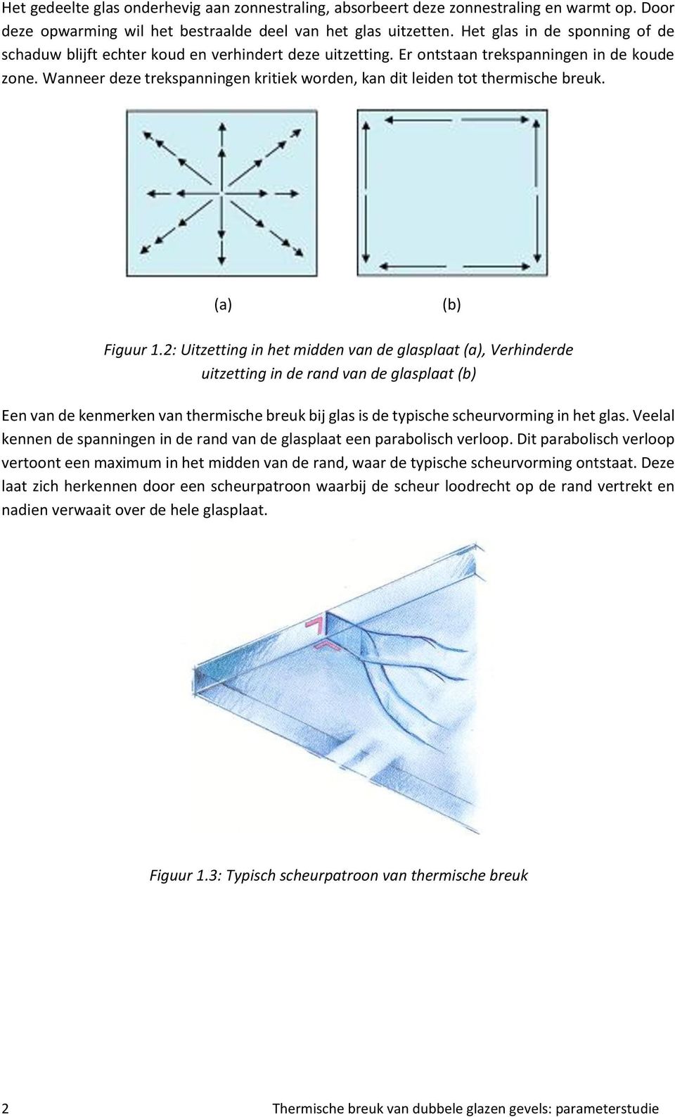 Wanneer deze trekspanningen kritiek worden, kan dit leiden tot thermische breuk. (a) (b) Figuur 1.