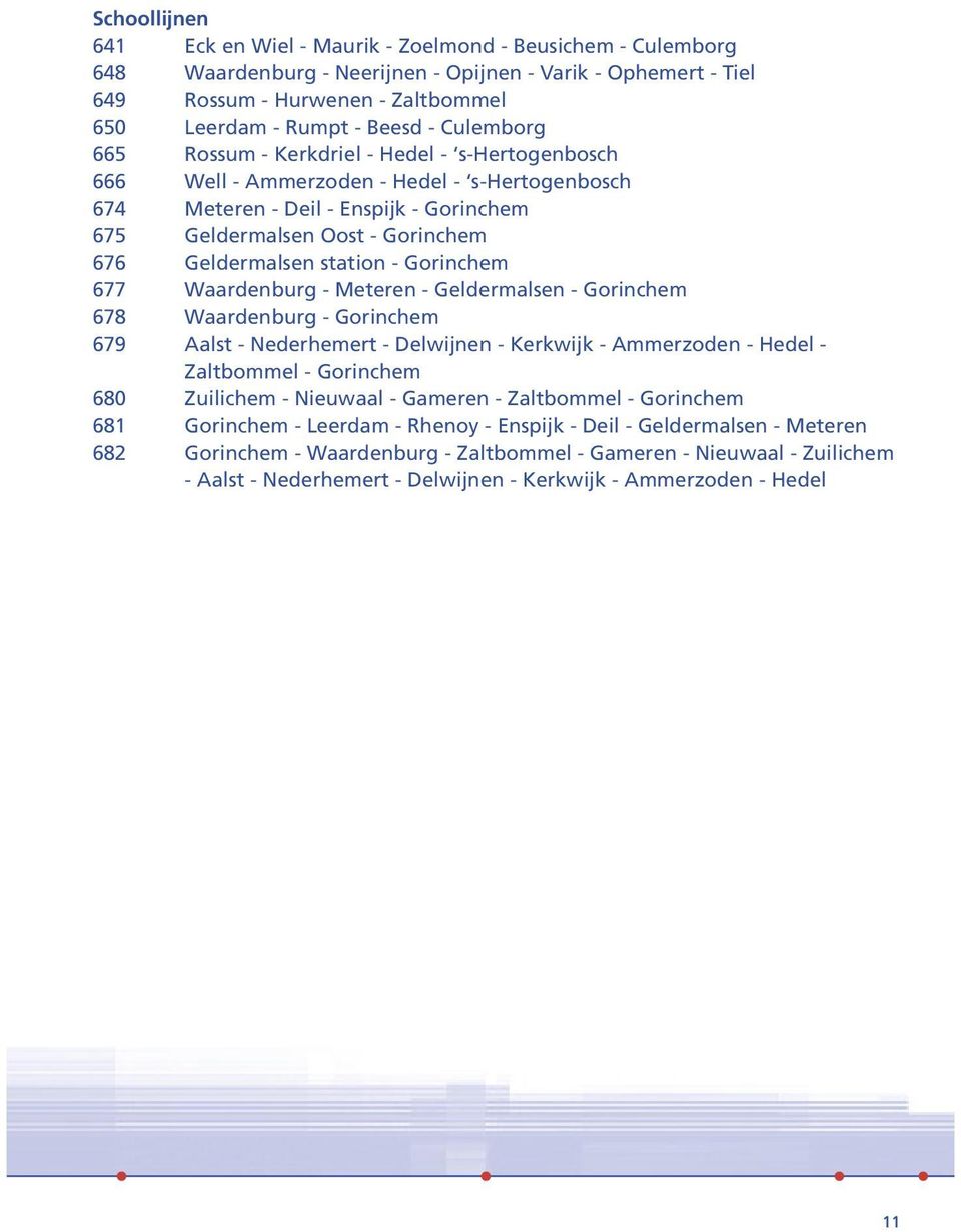 Geldermalsen station - Gorinchem 677 Waardenburg - Meteren - Geldermalsen - Gorinchem 678 Waardenburg - Gorinchem 679 Aalst - Nederhemert - Delwijnen - Kerkwijk - Ammerzoden - Hedel - Zaltbommel -