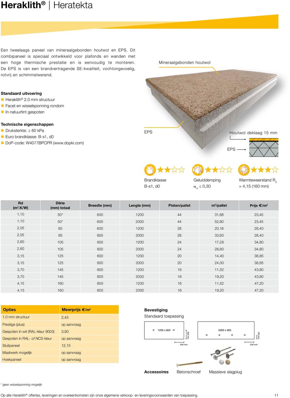 De EPS is van een brandvertragende SE-kwaliteit, vochtongevoelig, rotvrij en schimmelwerend. Mineraalgebonden houtwol Standaard uitvoering Heraklith 2.