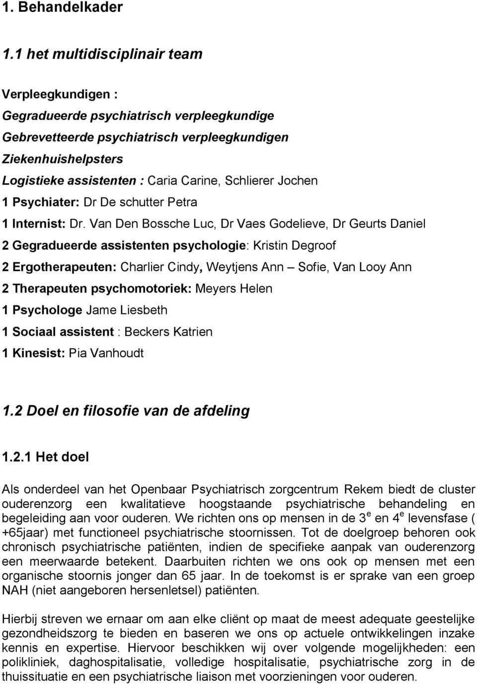 Schlierer Jochen 1 Psychiater: Dr De schutter Petra 1 Internist: Dr.