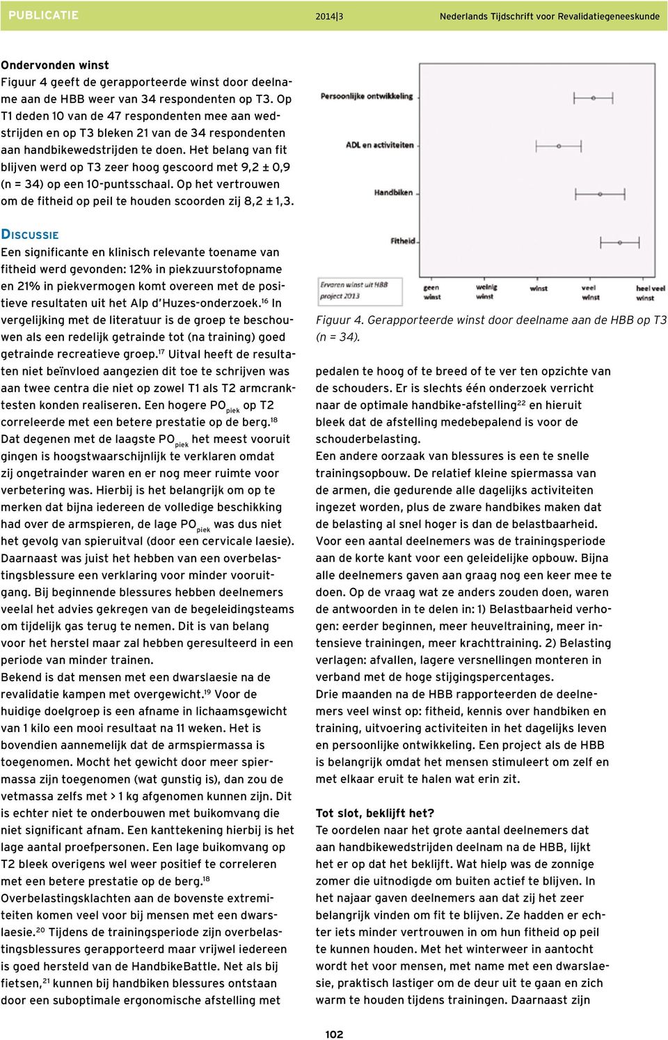 Het belang van fit blijven werd op T3 zeer hoog gescoord met 9,2 ± 0,9 (n = 34) op een 10-puntsschaal. Op het vertrouwen om de fitheid op peil te houden scoorden zij 8,2 ± 1,3.