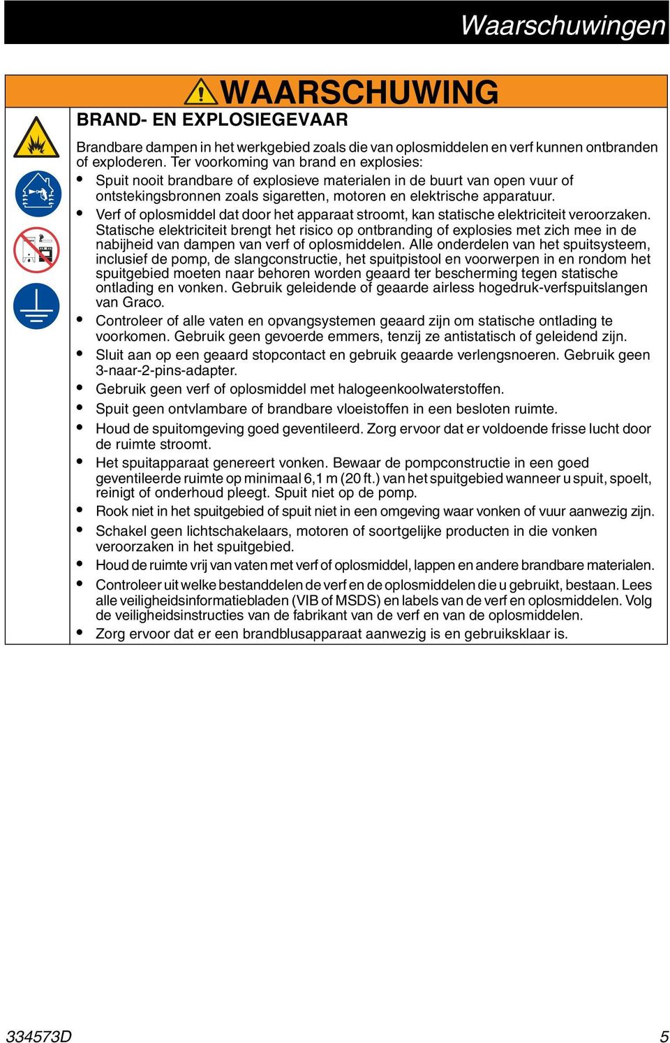 Verf of oplosmiddel dat door het apparaat stroomt, kan statische elektriciteit veroorzaken.