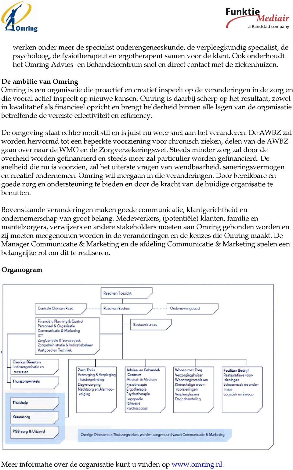 De ambitie van Omring Omring is een organisatie die proactief en creatief inspeelt op de veranderingen in de zorg en die vooral actief inspeelt op nieuwe kansen.