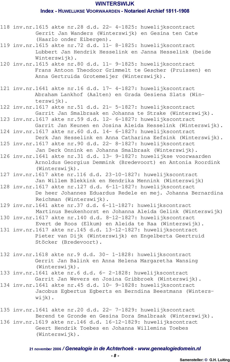 nr.1617 akte nr.51 d.d. 21-5-1827: huwelijkscontract Garrit Jan Smalbraak en Johanna te Strake 123 inv.nr.1617 akte nr.59 d.d. 12-6-1827: huwelijkscontract Garrit Jan Keunen en Josina Aleida Hesselink 124 inv.