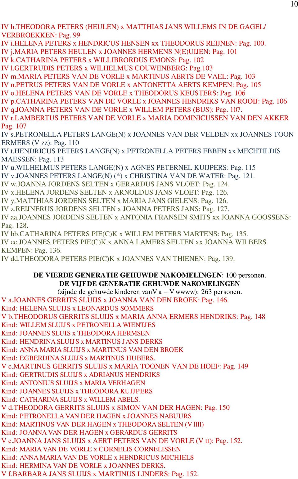 maria PETERS VAN DE VORLE x MARTINUS AERTS DE VAEL: Pag. 103 IV n.petrus PETERS VAN DE VORLE x ANTONETTA AERTS KEMPEN: Pag. 105 IV o.helena PETERS VAN DE VORLE x THEODORUS KEUSTERS: Pag. 106 IV p.