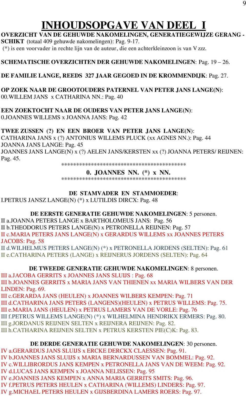 DE FAMILIE LANGE, REEDS 327 JAAR GEGOED IN DE KROMMENDIJK: Pag. 27. OP ZOEK NAAR DE GROOTOUDERS PATERNEL VAN PETER JANS LANGE(N): 00.WILLEM JANS x CATHARINA NN.: Pag. 40 EEN ZOEKTOCHT NAAR DE OUDERS VAN PETER JANS LANGE(N): 0.