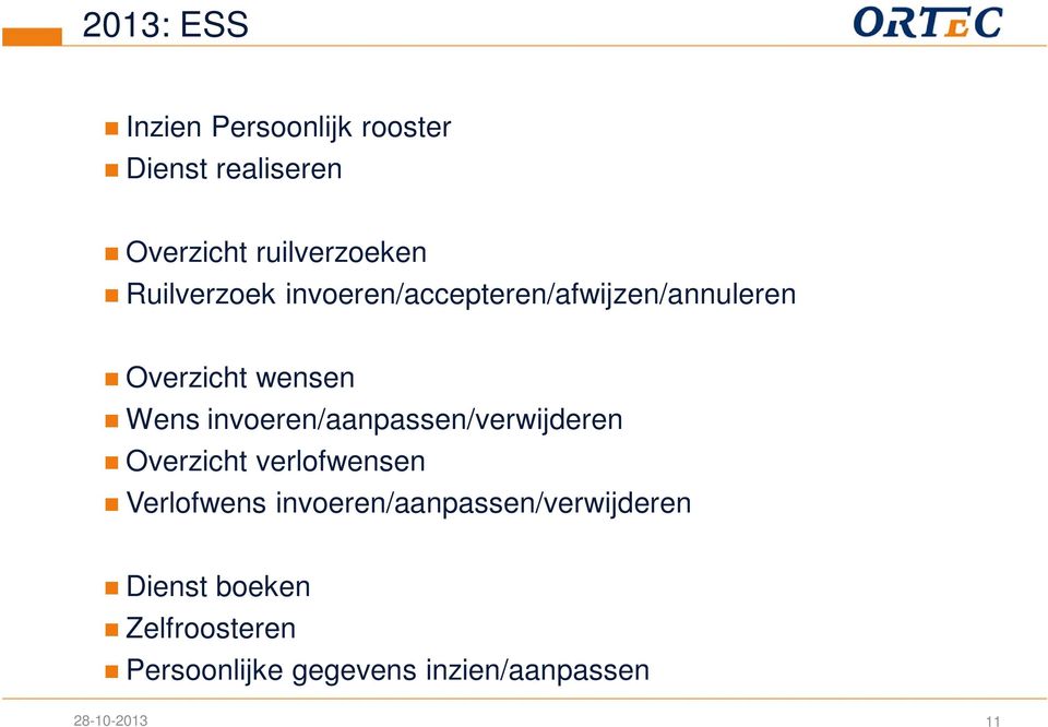 invoeren/aanpassen/verwijderen Overzicht verlofwensen Verlofwens