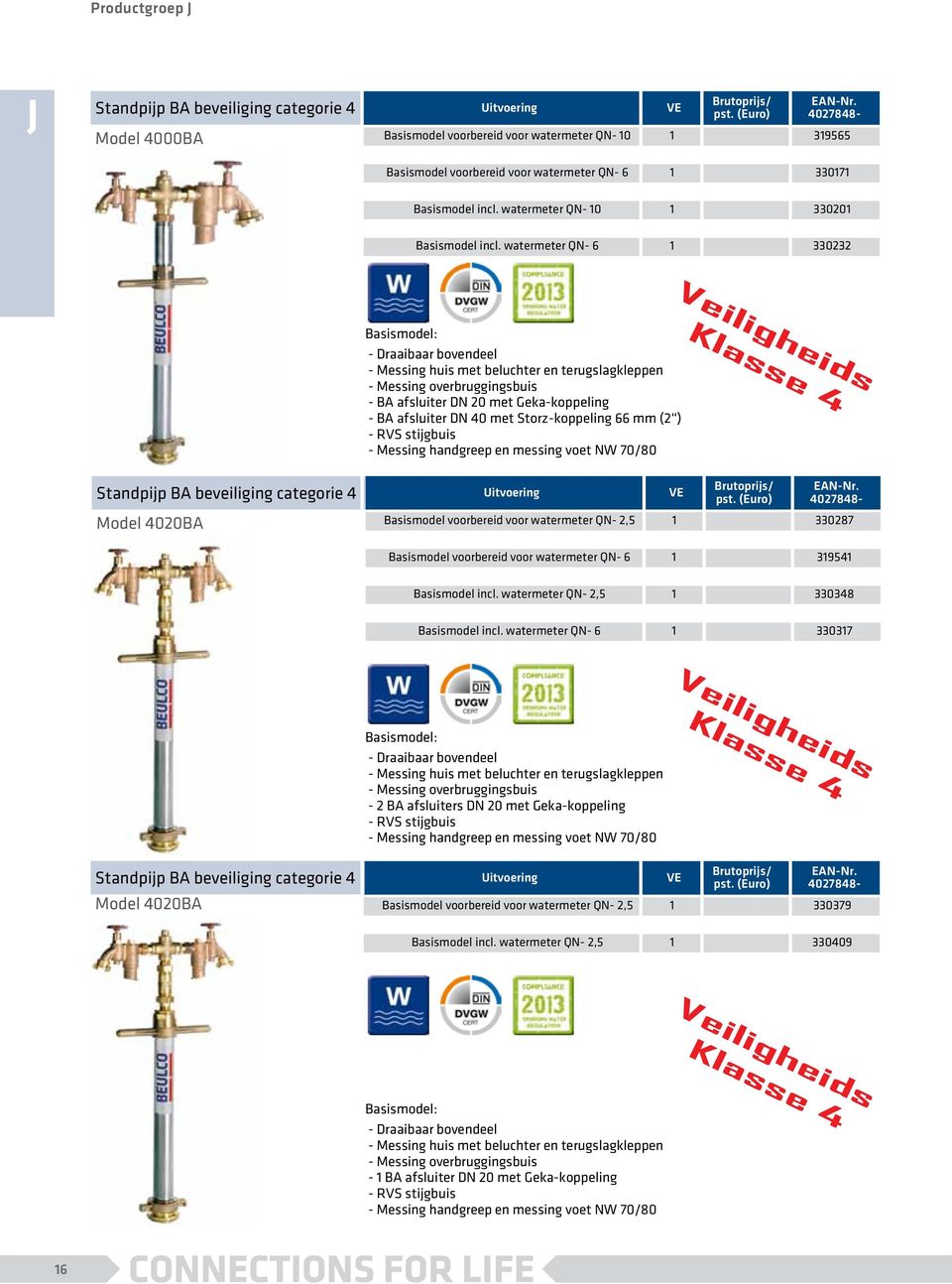 watermeter QN- 6 1 330232 - Messing huis met beluchter en terugslagkleppen - Messing overbruggingsbuis - BA afsluiter DN 20 met Geka-koppeling - BA afsluiter DN 40 met Storz-koppeling 66 mm (2 ) -