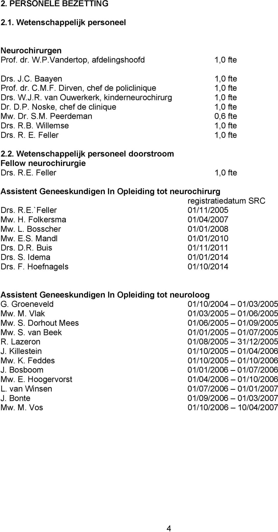 Feller 2.2. Wetenschappelijk personeel doorstroom Fellow neurochirurgie Drs. R.E.