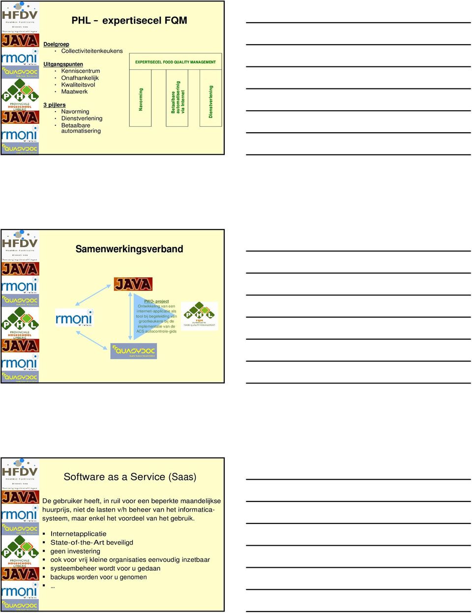 grootkeukens bij de implementatie van de ACS autocontrole-gids Software as a Service (Saas) De gebruiker heeft, in ruil voor een beperkte maandelijkse huurprijs, niet de lasten v/h beheer van het