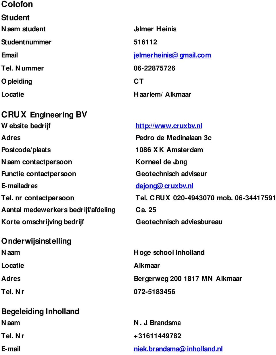 nl Pedro de Medinalaan 3c 1086 XK Amsterdam Korneel de Jong Geotechnisch adviseur dejong@cruxbv.nl Tel. nr contactpersoon Tel. CRUX 020-4943070 mob.