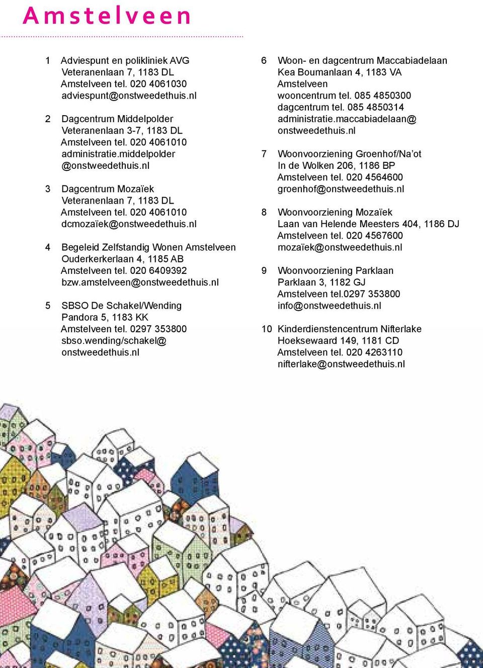 nl 4 Begeleid Zelfstandig Wonen Amstelveen Ouderkerkerlaan 4, 1185 AB Amstelveen tel. 020 6409392 bzw.amstelveen@onstweedethuis.nl 5 SBSO De Schakel/Wending Pandora 5, 1183 KK Amstelveen tel.