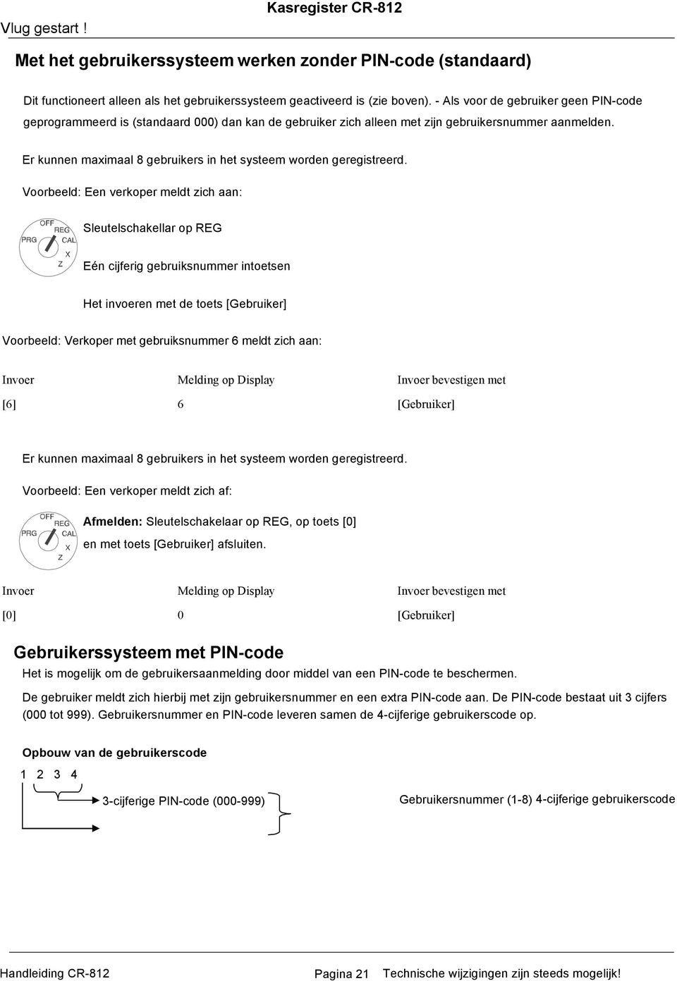 Er kunnen maximaal 8 gebruikers in het systeem worden geregistreerd.