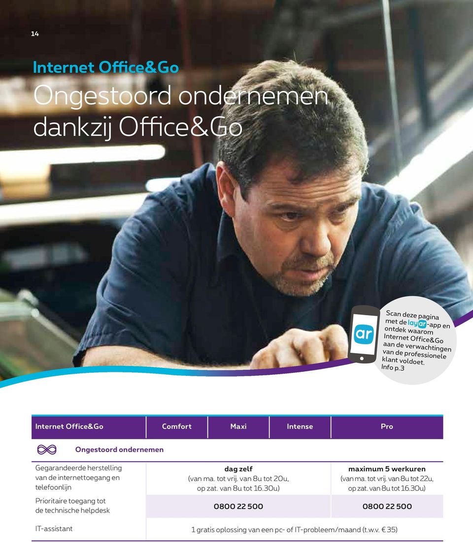 3 Internet Office&Go Comfort Maxi Intense Pro Ongestoord ondernemen Gegarandeerde herstelling van de internettoegang en telefoonlijn Prioritaire toegang