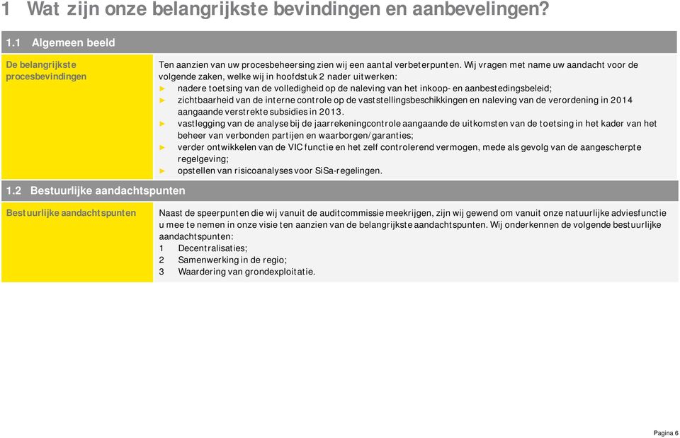 zichtbaarheid van de interne controle op de vaststellingsbeschikkingen en naleving van de verordening in 2014 aangaande verstrekte subsidies in 2013.