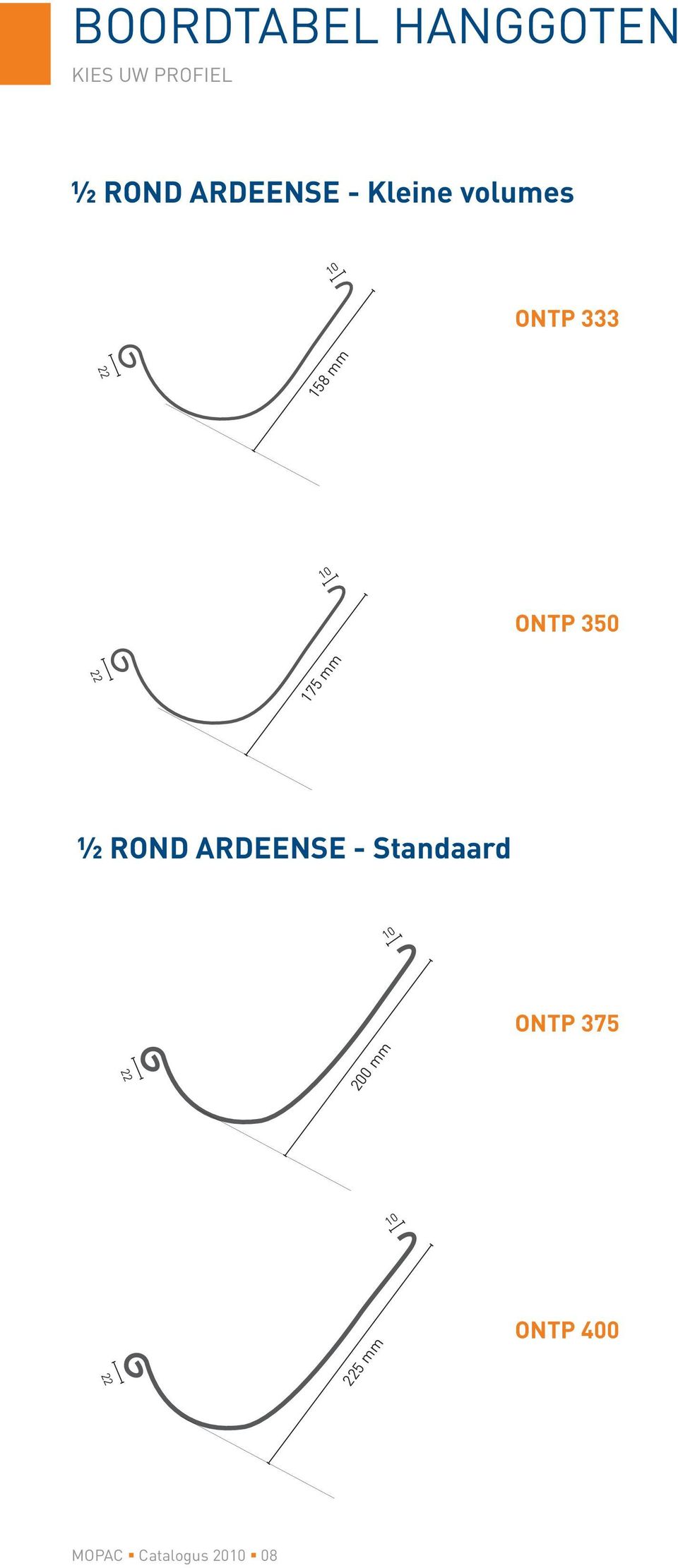 22 175 mm ½ ROND ardeense - Standaard 10 22 200 mm