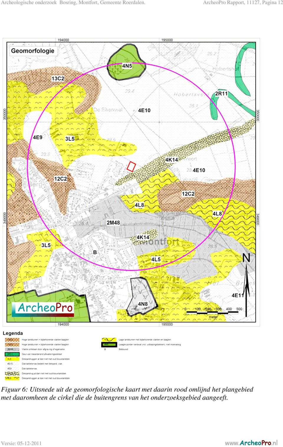 geomorfologische kaart met daarin rood omlijnd het plangebied met