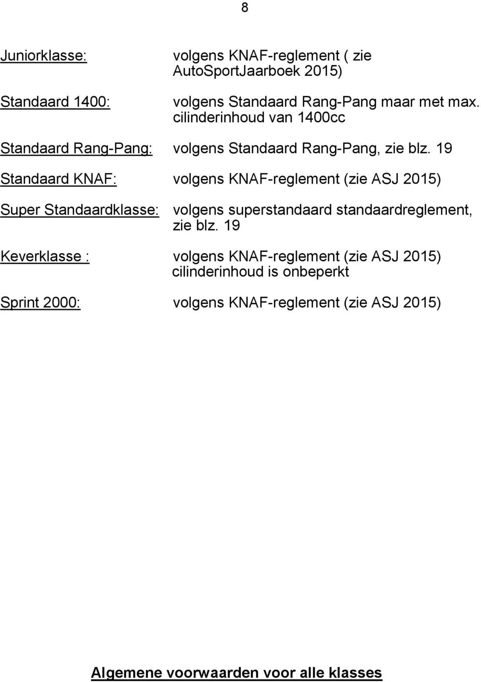 19 Standaard KNAF: volgens KNAF-reglement (zie ASJ 2015) Super Standaardklasse: volgens superstandaard standaardreglement, zie