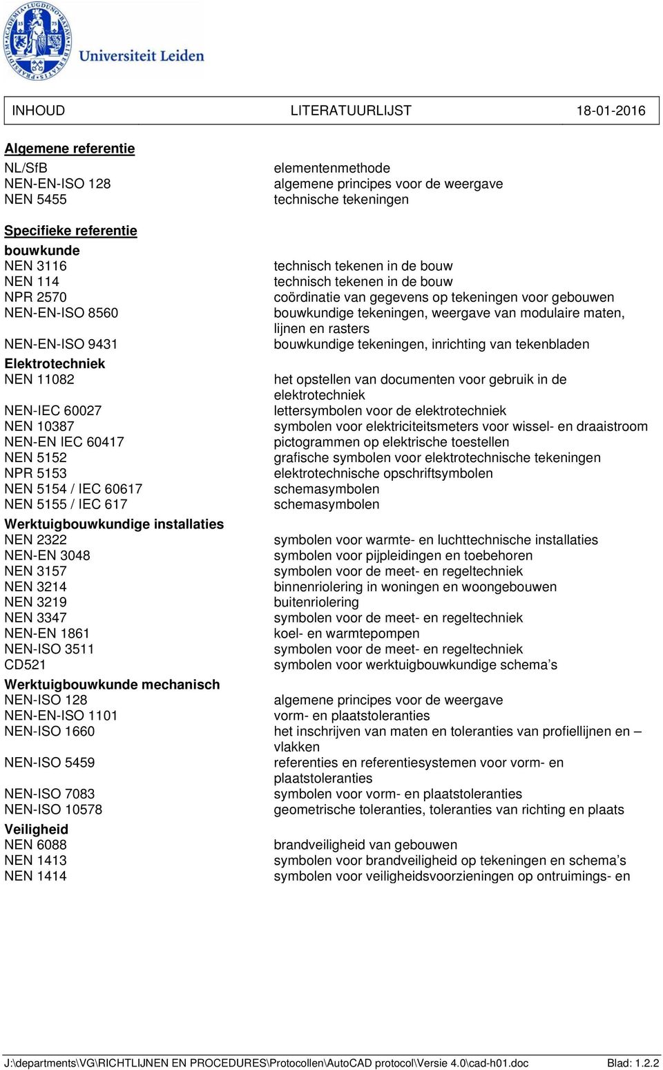 en rasters E-E-ISO 9431 bouwkundige tekeningen, inrichting van tekenbladen Elektrotechniek E 11082 het opstellen van documenten voor gebruik in de elektrotechniek E-IEC 60027 lettersymbolen voor de