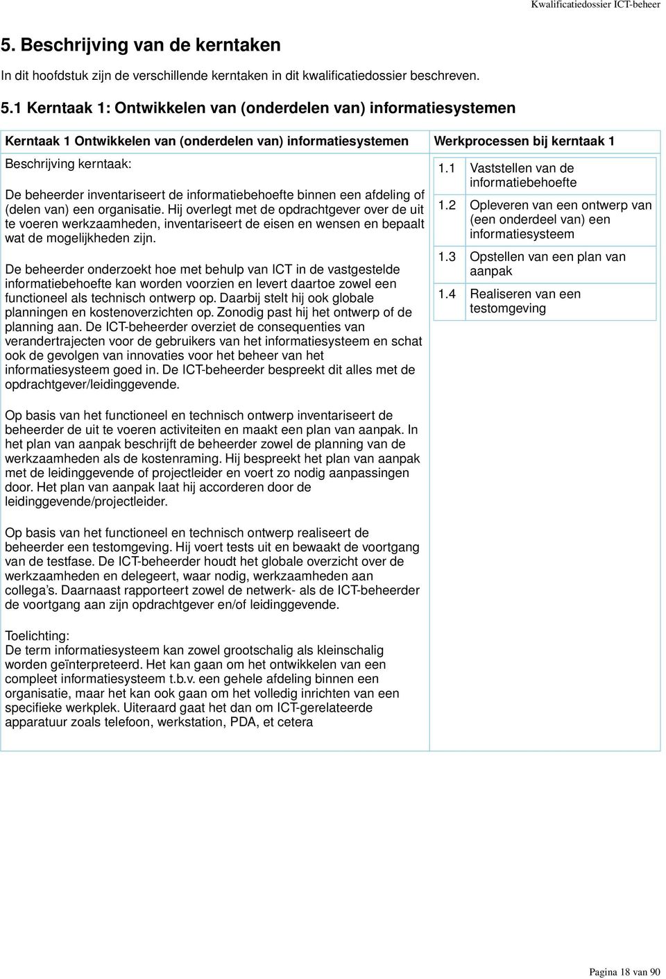 1 Kerntaak 1: Ontwikkelen van (onderdelen van) informatiesystemen Kerntaak 1 Ontwikkelen van (onderdelen van) informatiesystemen Werkprocessen bij kerntaak 1 Beschrijving kerntaak: De beheerder