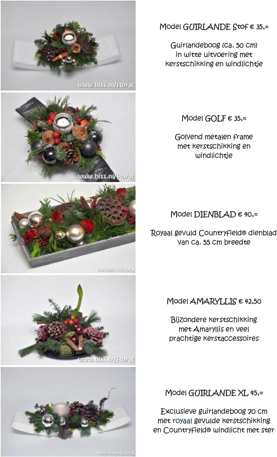 55 cm breedte Model AMARYLLIS 42,50 Bijzondere kerstschikking met Amaryllis en veel prachtige