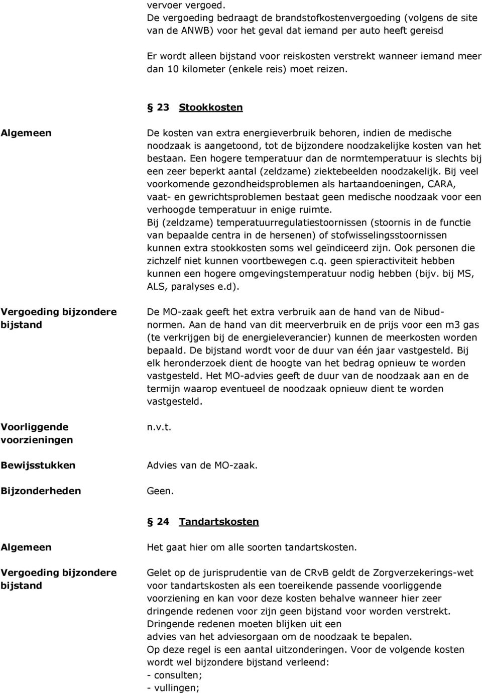 kilometer (enkele reis) moet reizen. 23 Stookkosten De kosten van extra energieverbruik behoren, indien de medische noodzaak is aangetoond, tot de bijzondere noodzakelijke kosten van het bestaan.