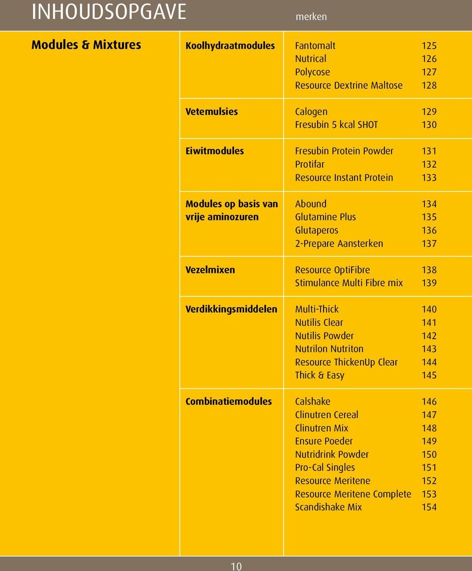 Resource OptiFibre 138 Stimulance Multi Fibre mix 139 Verdikkingsmiddelen Multi-Thick 140 Nutilis Clear 141 Nutilis owder 142 Nutrilon Nutriton 143 Resource ThickenUp Clear 144 Thick & Easy