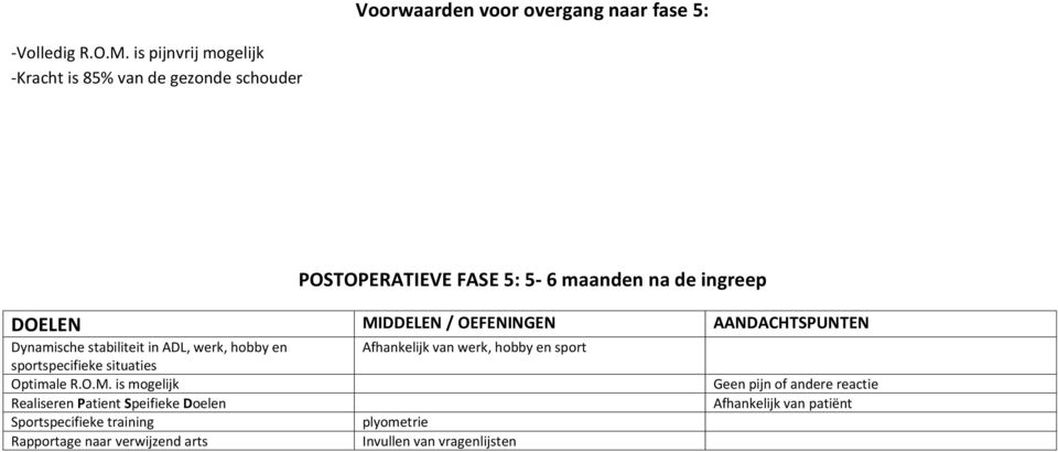 OEFENINGEN AANDACHTSPUNTEN Dynamische stabiliteit in ADL, werk, hobby en Afhankelijk van werk, hobby en sport sportspecifieke