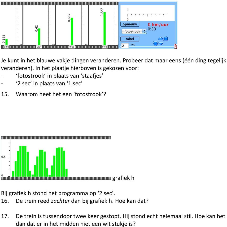 Waarom heet het een fotostrook? grafiek h Bij grafiek h stond het programma op 2 sec. 16.