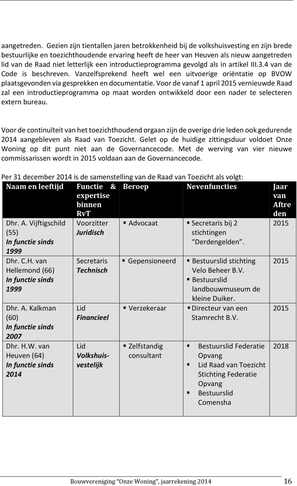 letterlijk een introductieprogramma gevolgd als in artikel III.3.4 van de Code is beschreven. Vanzelfsprekend heeft wel een uitvoerige oriëntatie op BVOW plaatsgevonden via gesprekken en documentatie.