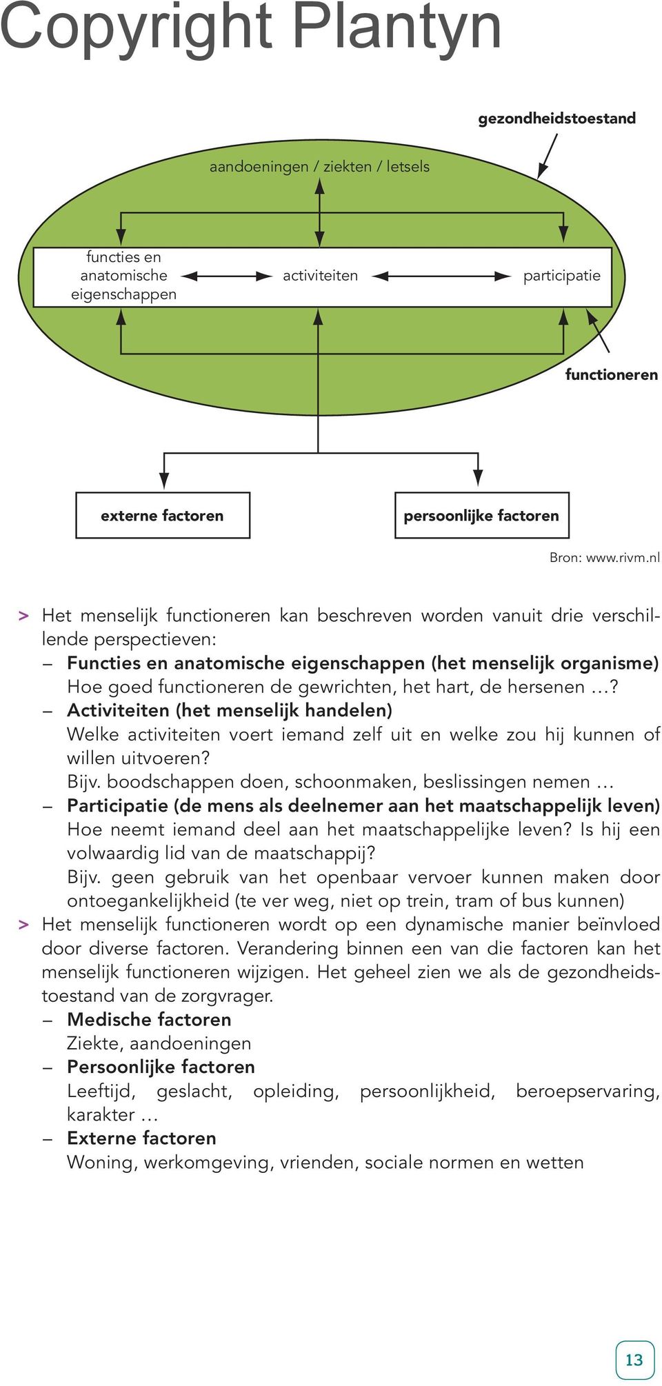 het hart, de hersenen? Activiteiten (het menselijk handelen) Welke activiteiten voert iemand zelf uit en welke zou hij kunnen of willen uitvoeren? Bijv.