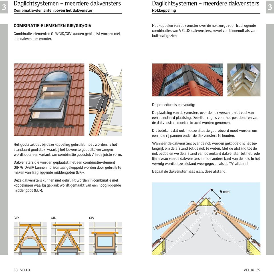 Het koppelen van dakvenster over de nok zorgt voor fraai ogende combinaties van VELUX dakvensters, zowel van binnenuit als van buitenaf gezien.