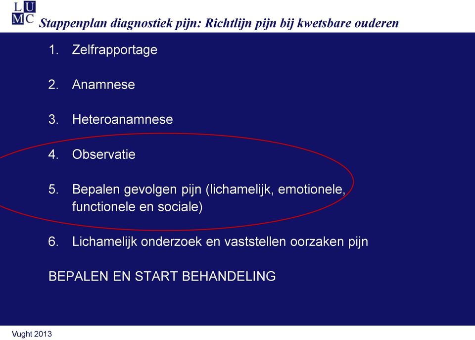 Bepalen gevolgen pijn (lichamelijk, emotionele, functionele en sociale)