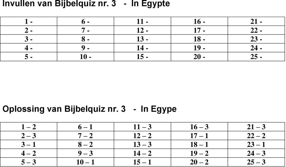 9-14 - 19-24 - 5-10 - 15-20 - 25 - Oplossing van Bijbelquiz nr.