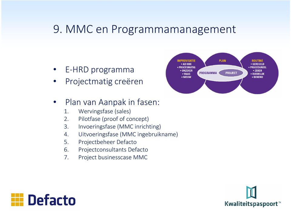 Invoeringsfase (MMC inrichting) 4. Uitvoeringsfase (MMC ingebruikname) 5.