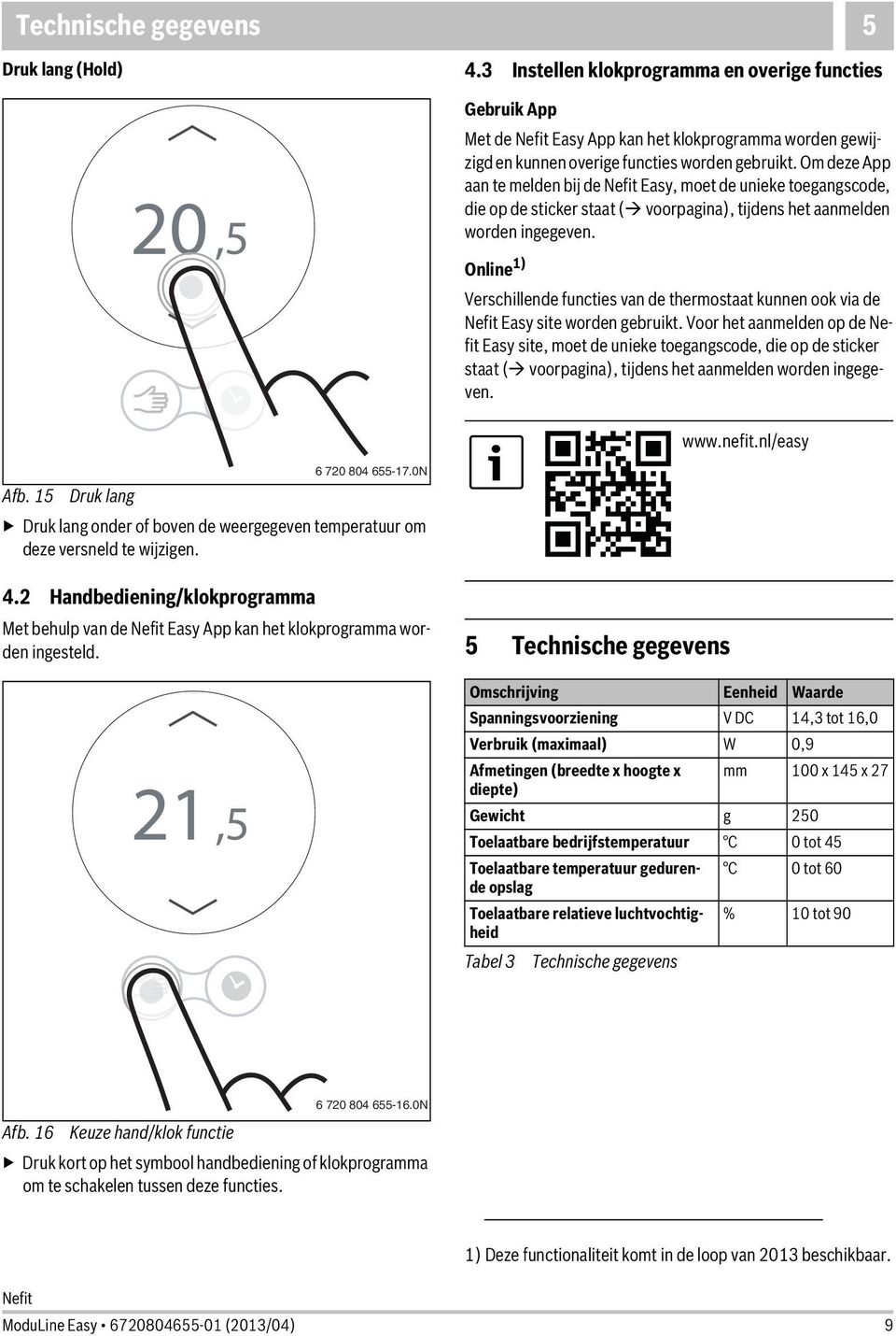 Online 1) Verschillende functies van de thermostaat kunnen ook via de Easy site worden gebruikt.