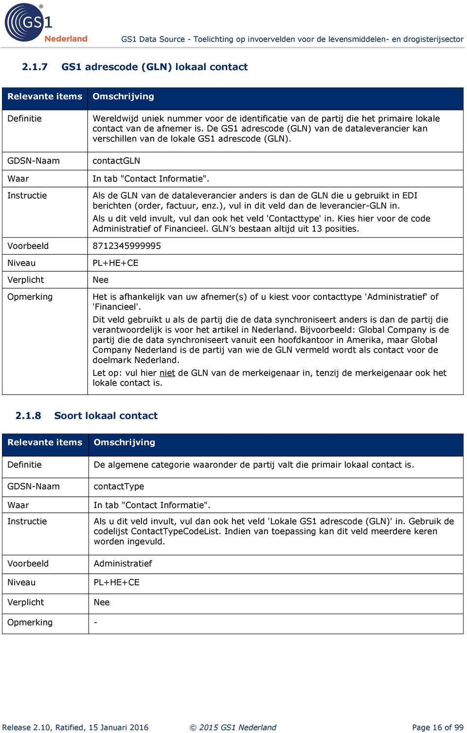 Als de GLN van de dataleverancier anders is dan de GLN die u gebruikt in EDI berichten (order, factuur, enz.), vul in dit veld dan de leverancier-gln in.