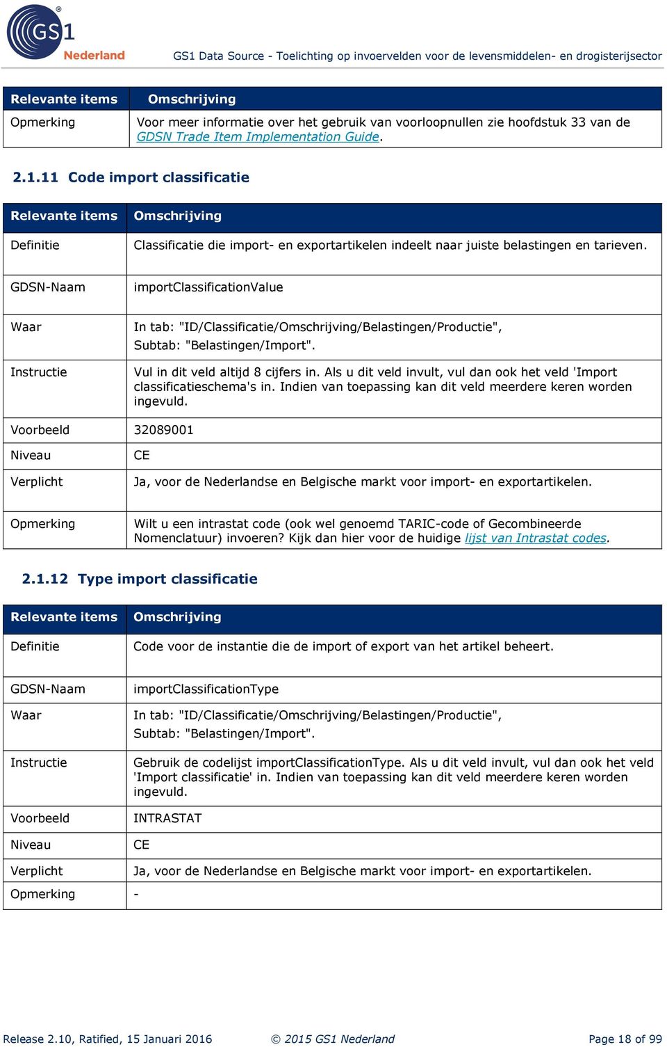 importclassificationvalue In tab: "ID/Classificatie//Belastingen/Productie", Subtab: "Belastingen/Import". Vul in dit veld altijd 8 cijfers in.