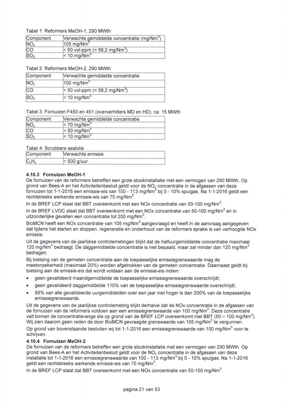 li Component NOx CO M C 0 O C Verwachte gemiddelde concentratie < 70 mg/nm < 50 mg/nm < 10 