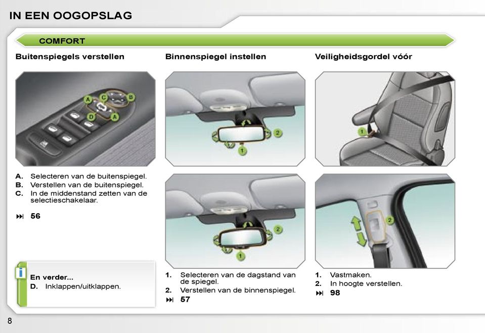 In de middenstand zetten van de selectieschakelaar. 56 8 i En verder... D. Inklappen/uitklappen. 1.