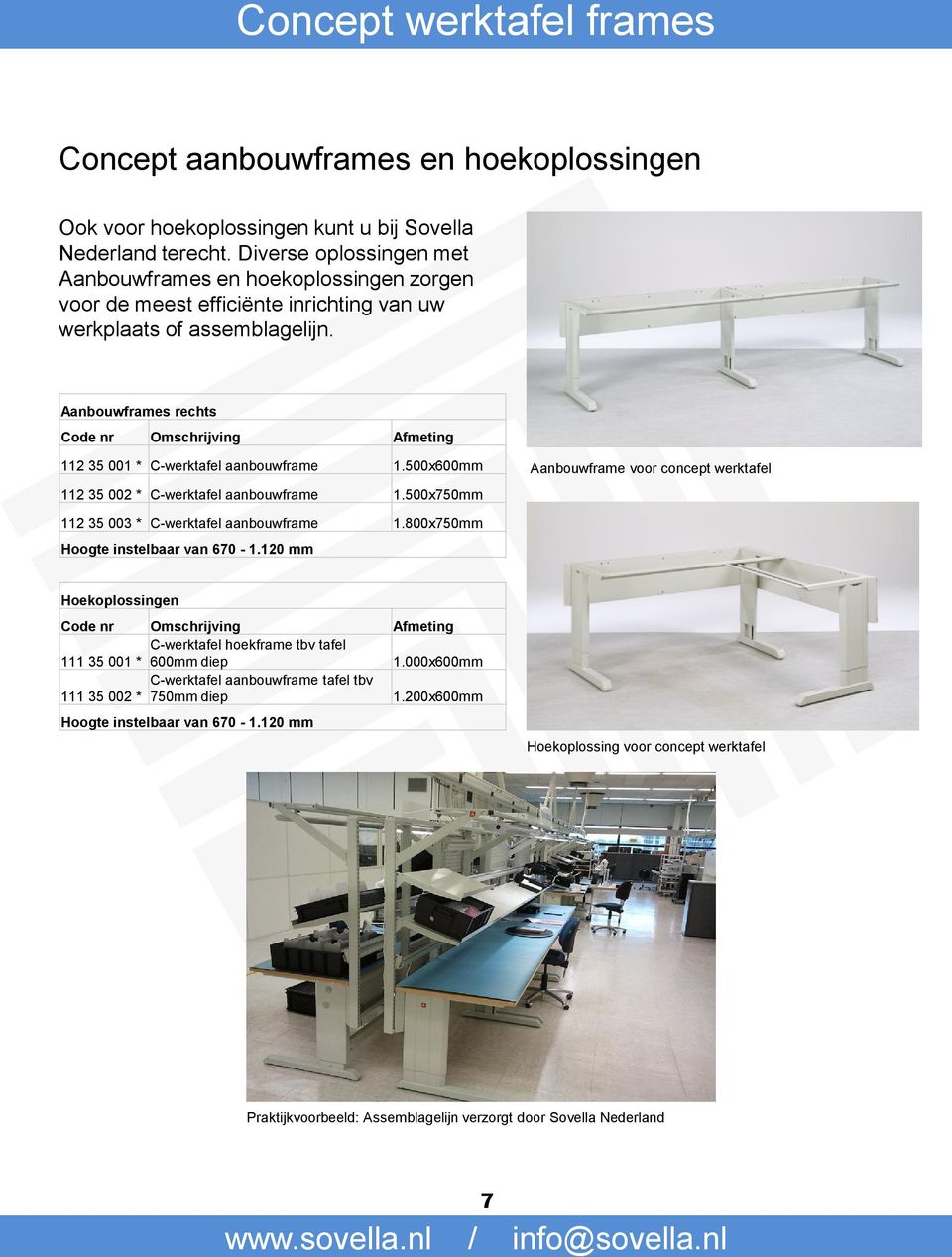 Aanbouwframes rechts Code nr Omschrijving Afmeting 112 35 001 * C-werktafel aanbouwframe 1.500x600mm 112 35 002 * C-werktafel aanbouwframe 1.