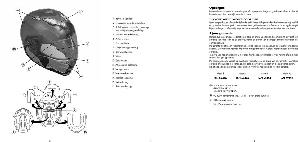 Kin-windafwijzer 9. Vizier 10. Zonnevizier 11. Akoestische bekleding 12.