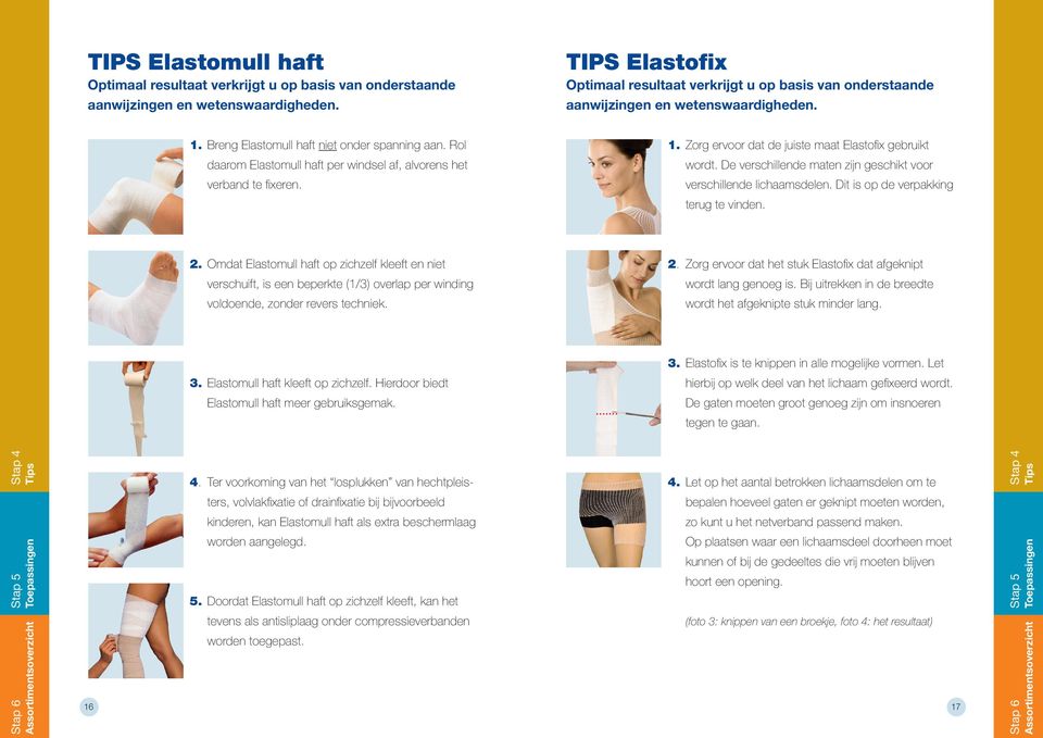 Rol daarom Elastomull haft per windsel af, alvorens het verband te fixeren. 1. Zorg ervoor dat de juiste maat Elastofix gebruikt wordt.