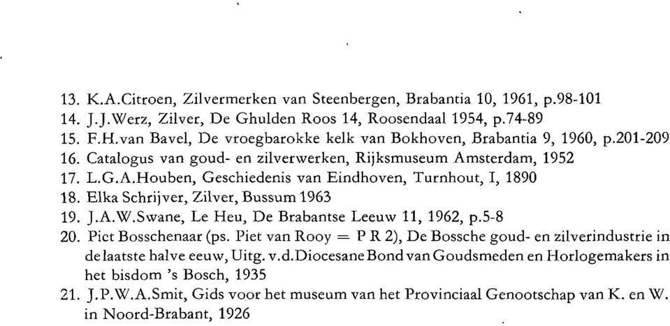 Elka Schrijver, Zilver, Bussum 1963 19. J.A.W.Swane, Le Heu, De Brabantse Leeuw 11, 1962, p.5-8 20. Piet Bosschenaar (ps.