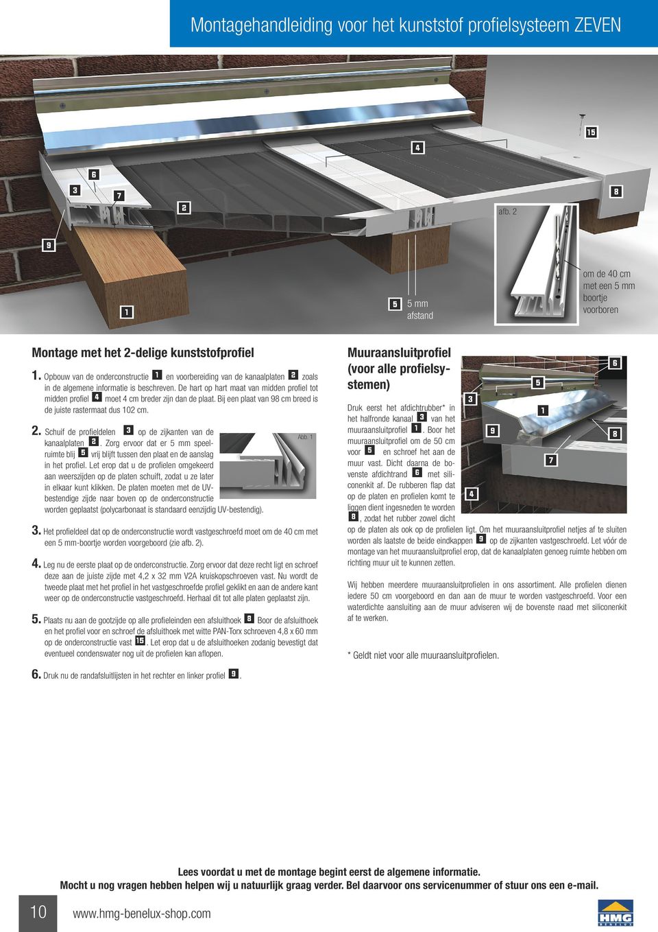 De hart op hart maat van midden profiel tot midden profiel moet cm breder zijn dan de plaat. Bij een plaat van 98 cm breed is de juiste rastermaat dus 10 cm.